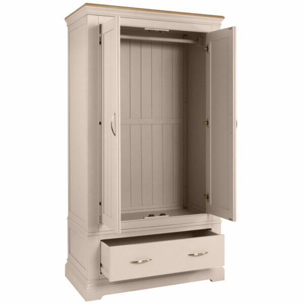 Cobble Painted Double Wardrobe With Drawer - Image 2