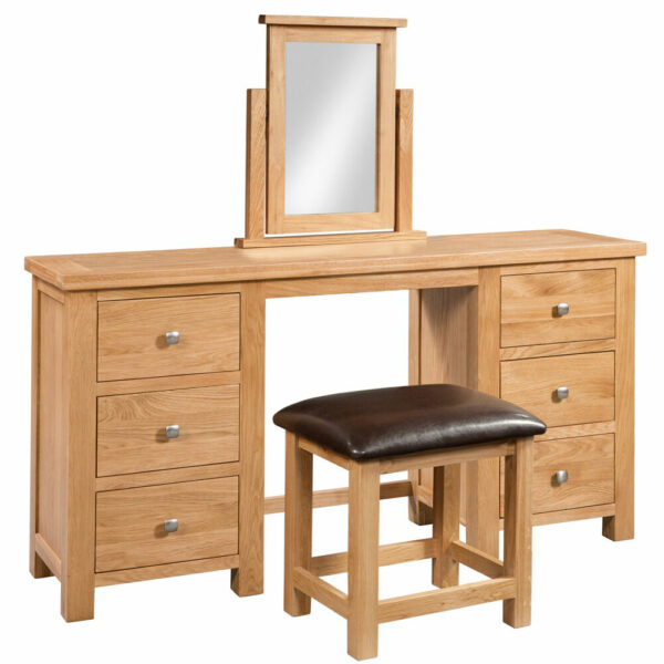 Avon Light Oak Double Pedestal Dressing Table + Stool