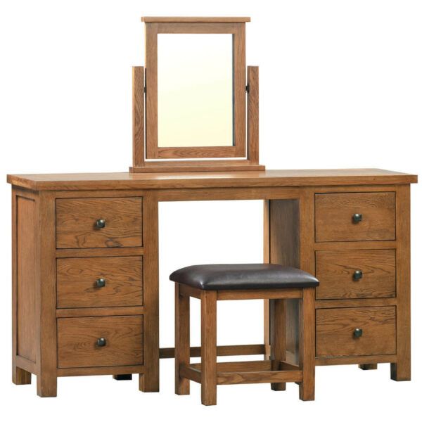 Avon Dark Oak - Double Pedestal Dressing Table and Stool - Image 2